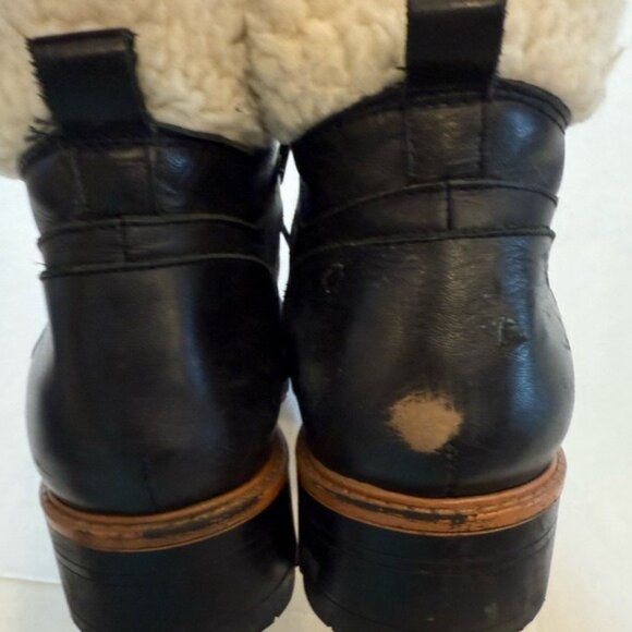 Marc Fisher Isabel Black Leather Faux Fur Lined Lace-Up Hiker Boots Size 9M - Picture 11 of 11